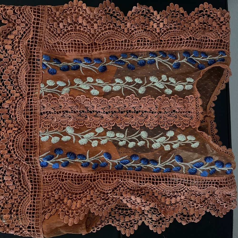 Free People Floral Embroidered Lace Blouse in Rust - Picture 3 of 4